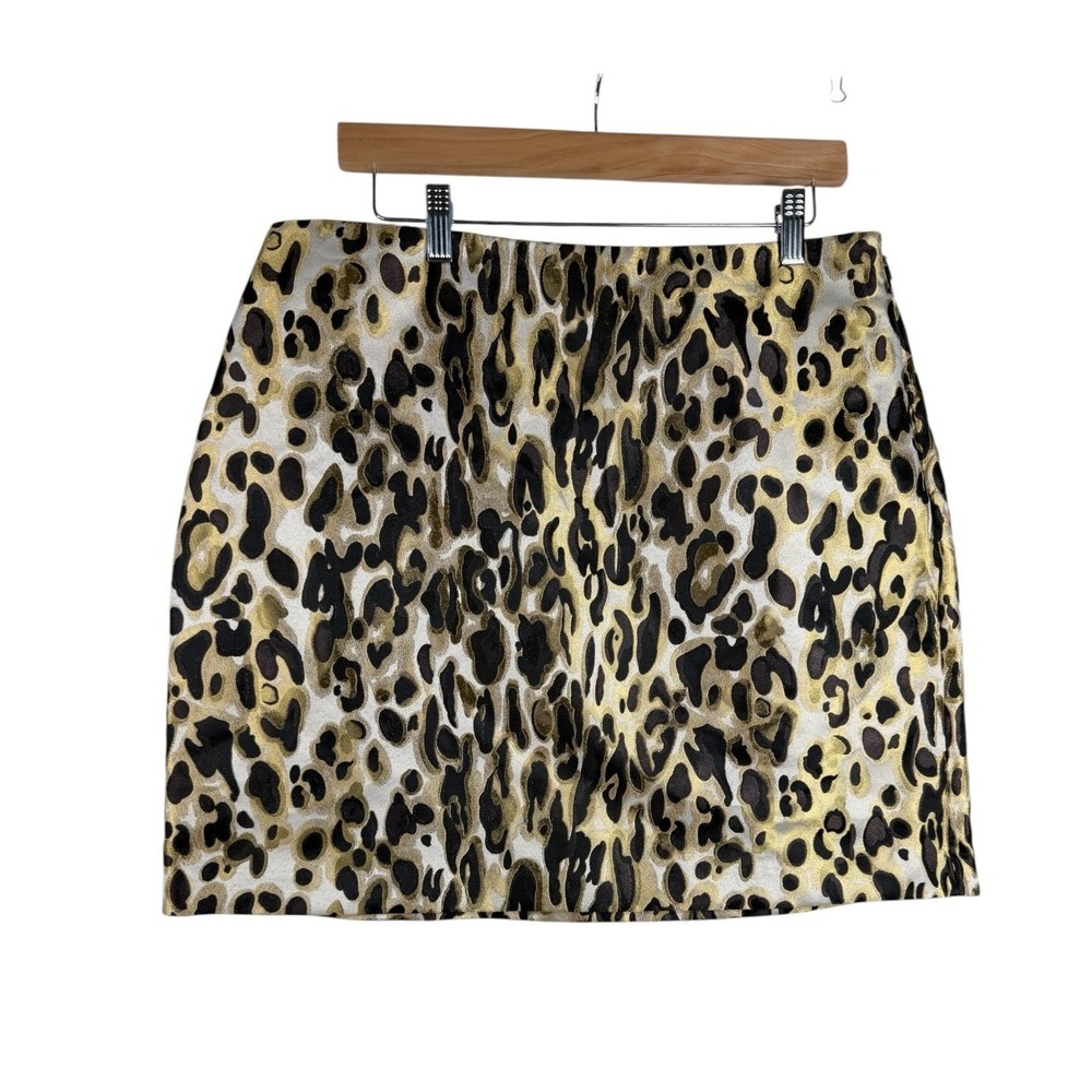 NWT Nine West Women's Leopard Collection Mini Skirt Size Large Yellow Metallic